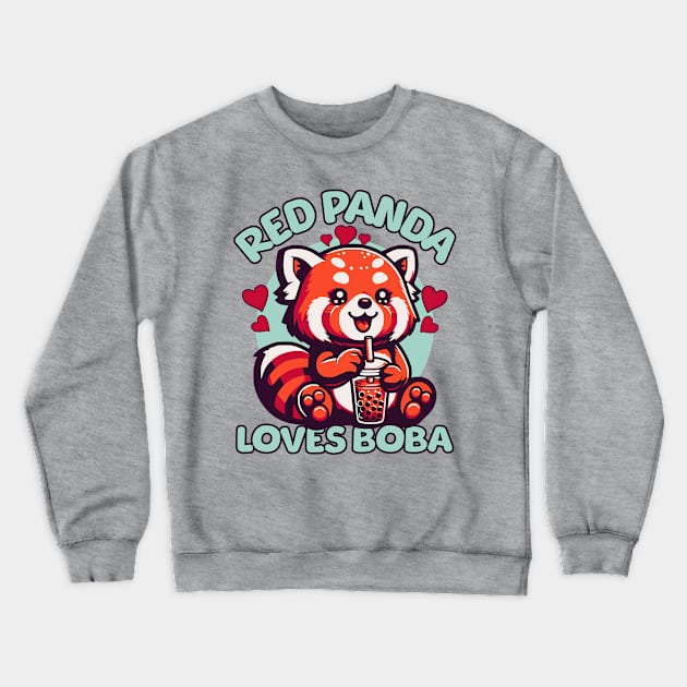 Red Panda Loves Boba Crewneck Sweatshirt by Odetee